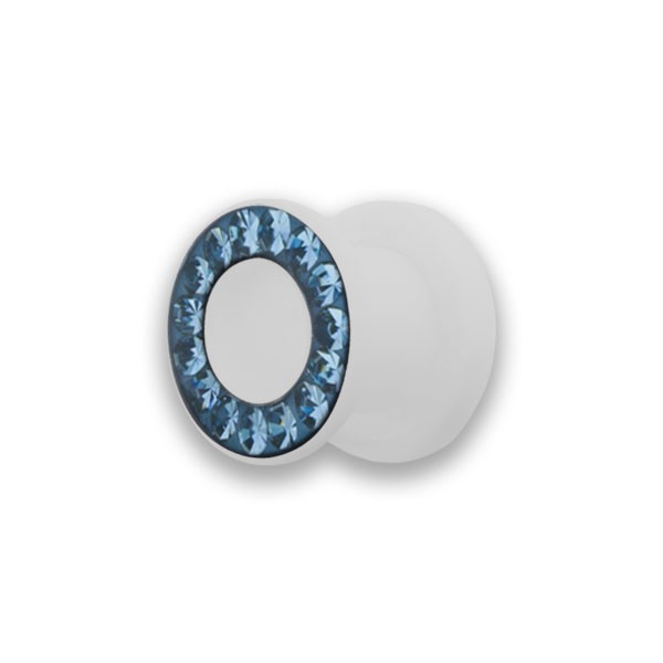 WHITE ACRYLIC FLESH TUNNEL WITH GREENY-BLUE ZIRCON