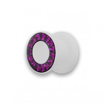WHITE ACRYLIC FLESH TUNNEL WITH PURPLE CRYSTALS