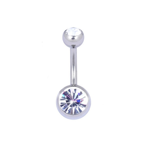 TITANIUM BELLY BAR - CLEAR JEWELS