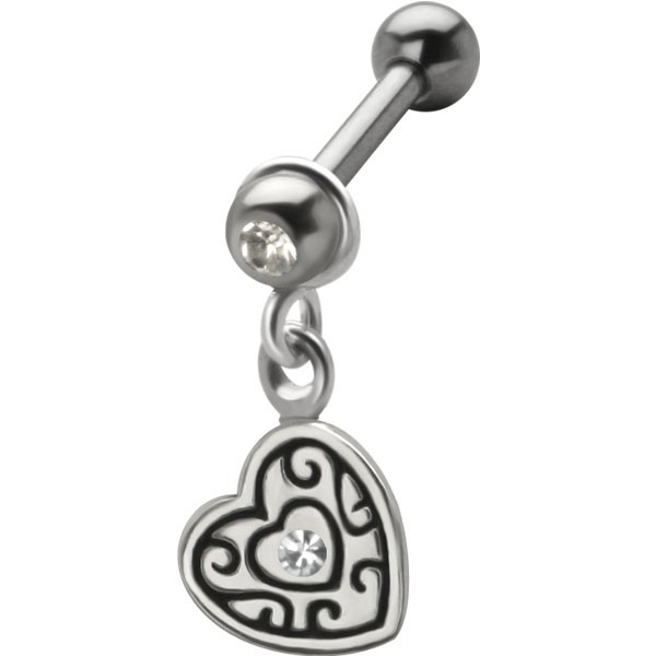 DANGLING TRAGUS & EAR STUD - TRIBAL HEART