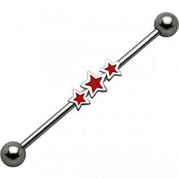 INDUSTRIAL PIERCING BAR WITH RED TRIPLE STARS