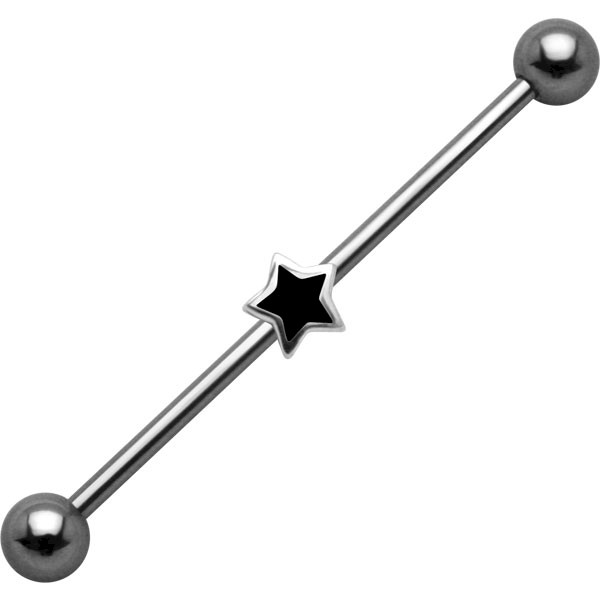 Industrial Piercing Bar with Black Star