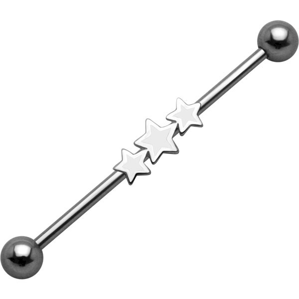 Industrial Piercing Bar with White Triple Stars