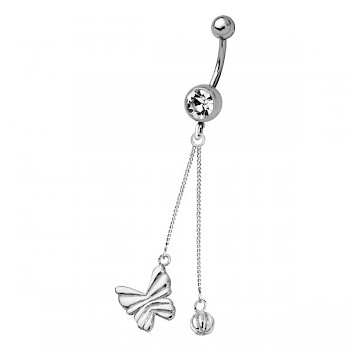 BUTTERFLY SILVER DANGLE NAVEL BANANABELL