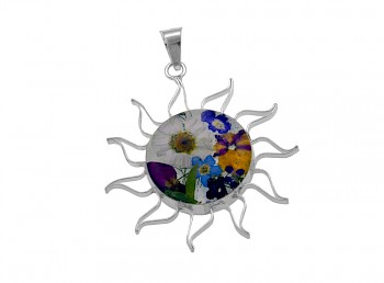 Sun Pendant with Real Flowers RF016