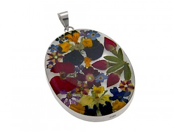 Oval Pendant with Real Flowers RF010