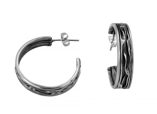 Oxidised Rippled Hoops ES012