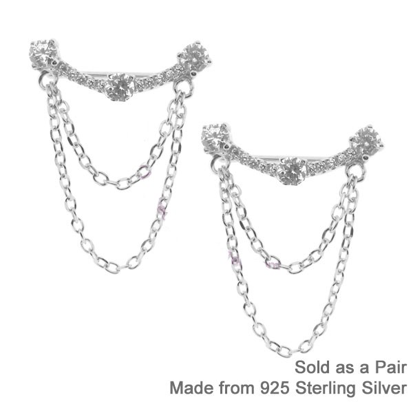 CHAIN DROP CZ EAR CLIMBER EARRINGS
