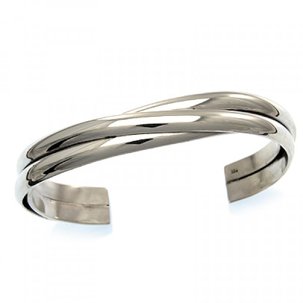 3-Band Crossover Silver Bangle - Medium size - UBA035b