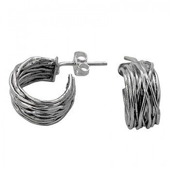 Basket-Weave Hoop Earrings - Oxidised - ES936