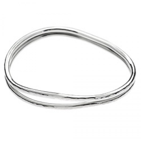 2 Layer Soft Wave Hammered Silver Bangle