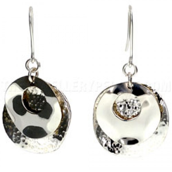 2 Piece Layered Cut Out Silver Earrings - 30mm Wide - ES413