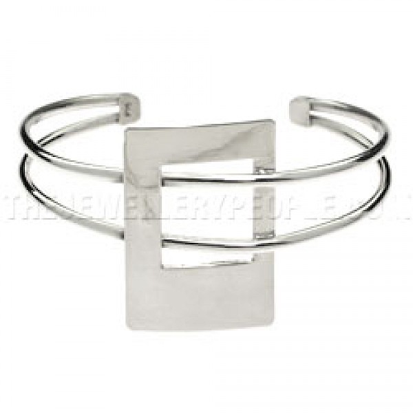 2 Strand Polished Rectangle Silver Bangle