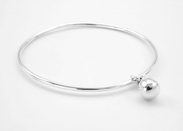 3mm Silver Round Bangle with Ball Charm - SB183