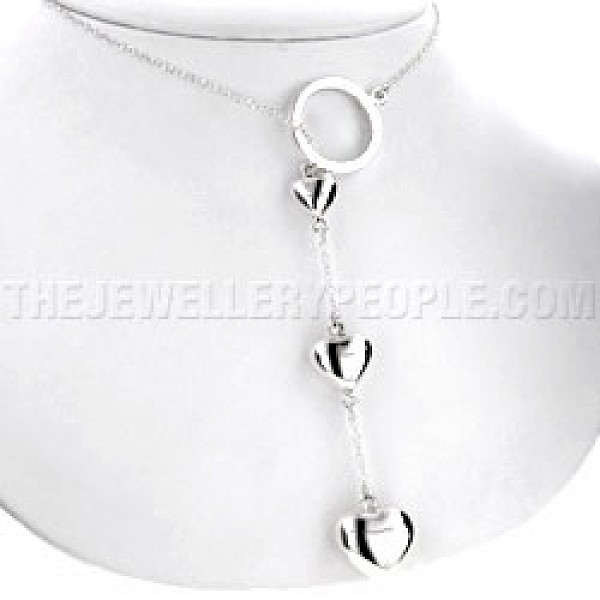 Polished Hearts Silver Lariat Necklace