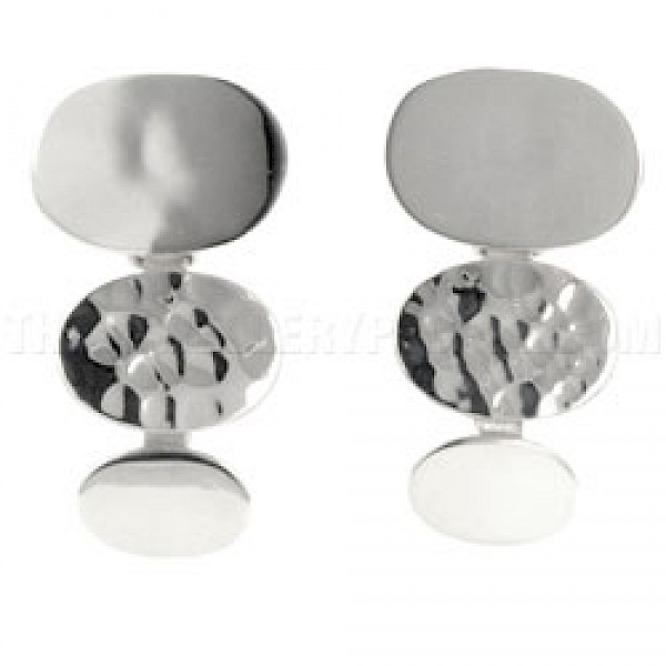 3 Piece Oval Silver Earrings - 30mm Long - ES257
