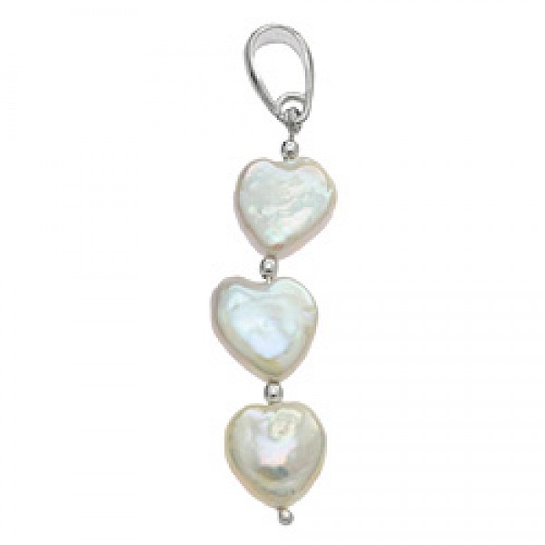 3 Piece Silver Heart Pearlised Shell Pendant - RA033