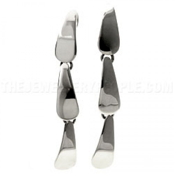 3 Piece Teardrop Silver Earrings - 70mm Long