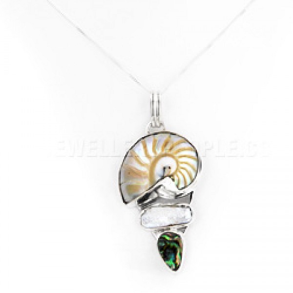 3 Shell & Silver Pendant - Green - SL169