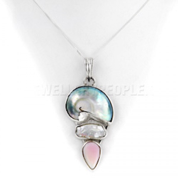 3 Shell & Silver Pendant - Pink - SL170