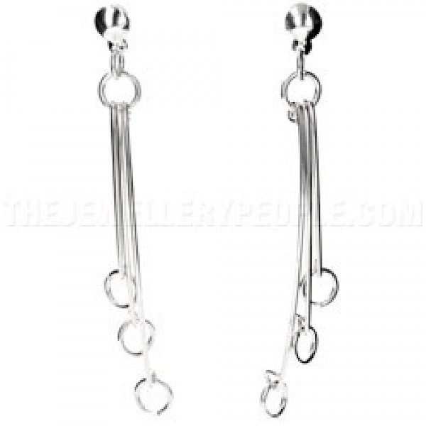 3 Strand Silver Ring Earrings - 56mm Long - ES093