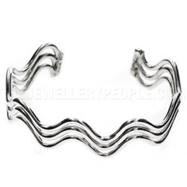 3 Strand Wavy Open Silver Bangle - 18mm Deep - BA102