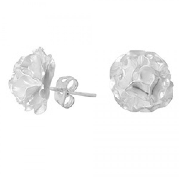 3D Silver Flower Stud Earrings - 10mm Wide - PL050