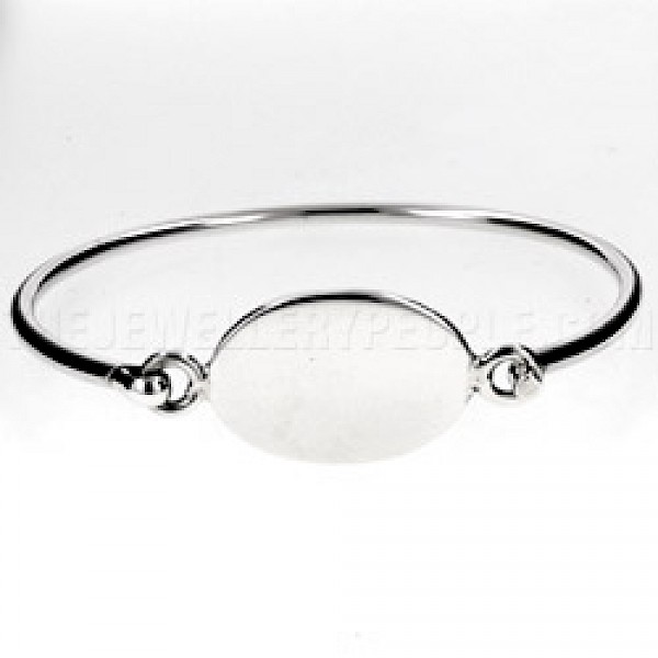 Polished Oval Catch Silver Bangle