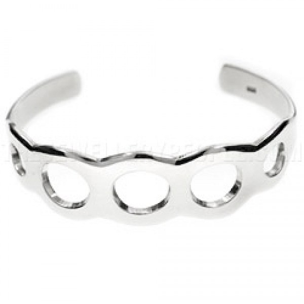 4 Circles Cut Out Open Silver Bangle - 19mm Wide
