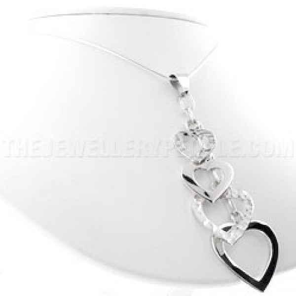4 Piece Heart Cascade Silver Pendant - PT160