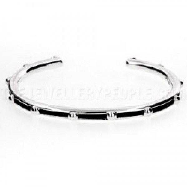 Cut Out Oxidised Bauble Open Silver Bangle - 5mm