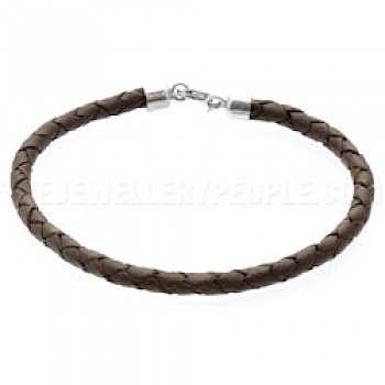 Brown Plaited Leather Bracelet - 5mm