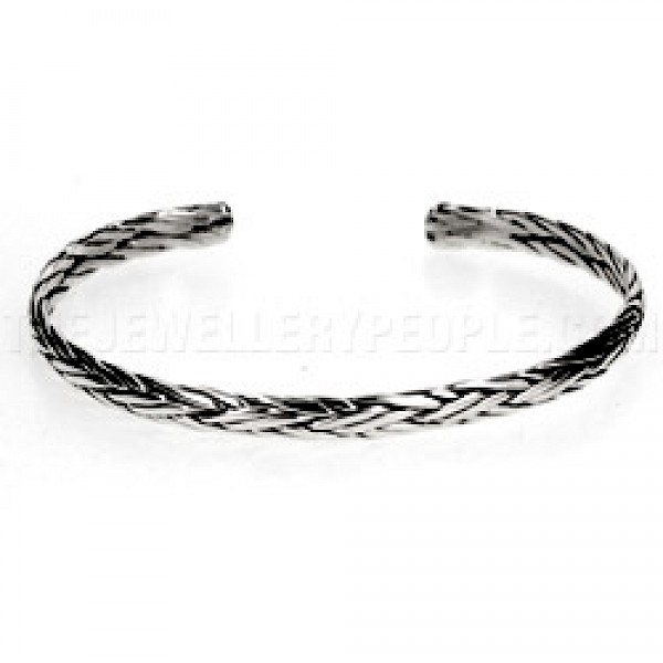 Oxidised Celtic Weave Flexible Silver Bangle - 5mm wide
