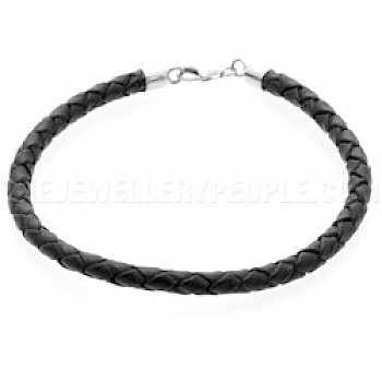 Black Plaited Leather Bracelet - 5mm
