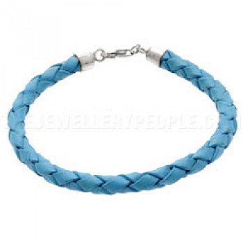 Blue Plaited Leather Bracelet - 5mm
