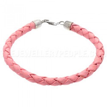 Pink Plaited Leather Bracelet - 5mm