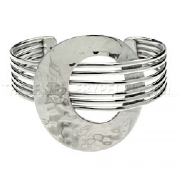 6 Strand Hammered Disk Silver Bangle