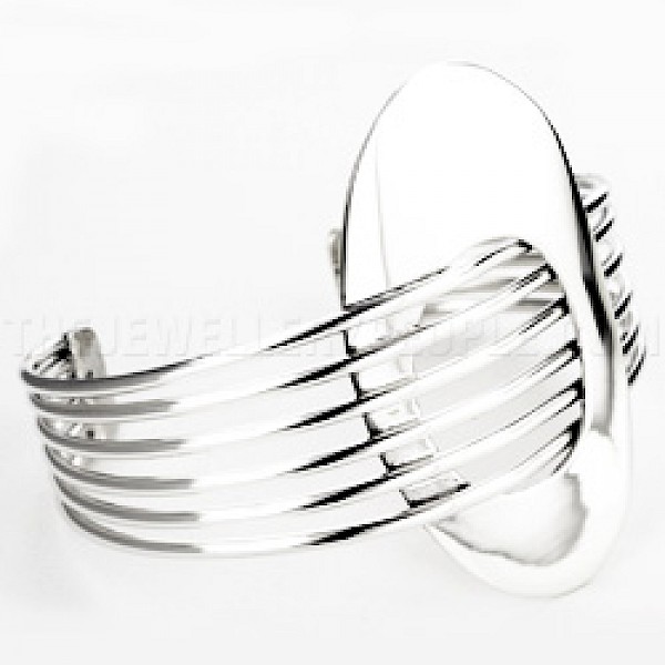 6 Strand Polished Oval Silver Disc Bangle