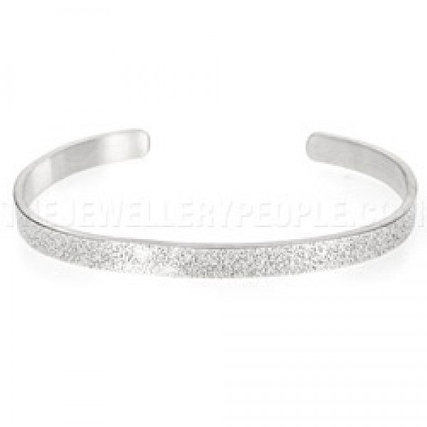 Dot Texture Open Silver Bangle - 6mm Wide