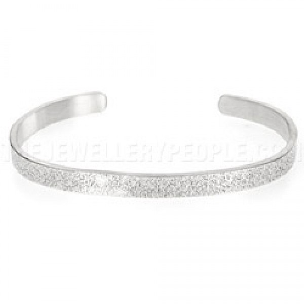 Dot Texture Open Silver Bangle - 6mm Wide - UBA081