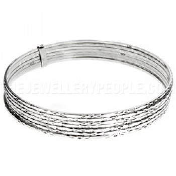 7 Piece Diamond Detail Stacked Silver Bangle - 70mm Internal diameter