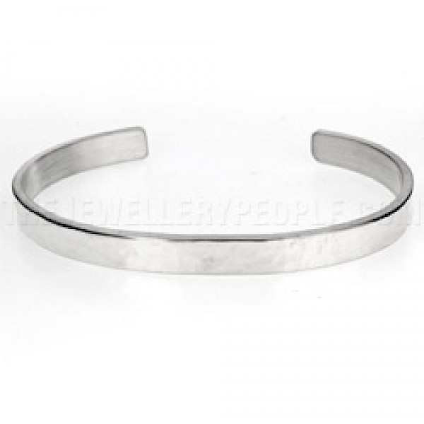 Hammered Solid Open Silver Bangle - 7mm Wide