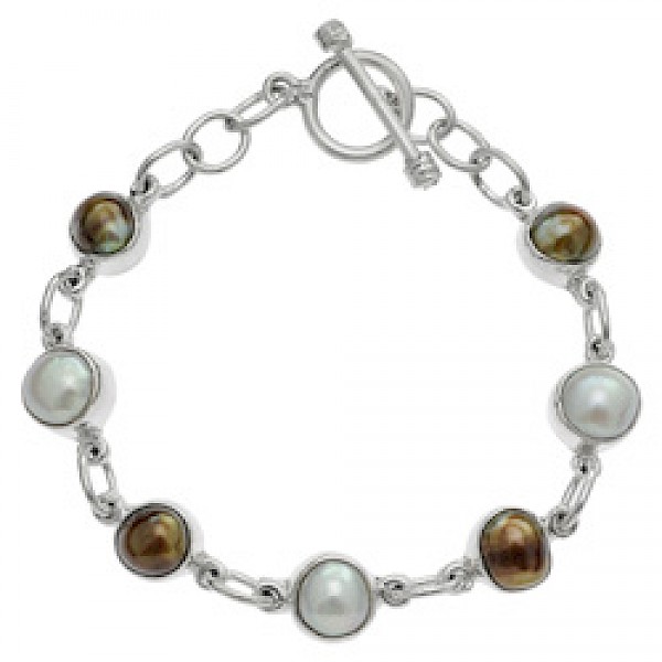8 Piece Brown Pearl T-Bar Bracelet - SL194