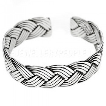 8 Strand Plaited Open Silver Bangle - 16mm Wide