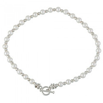 8mm Freshwater Pearl Silver Necklace - 17" long