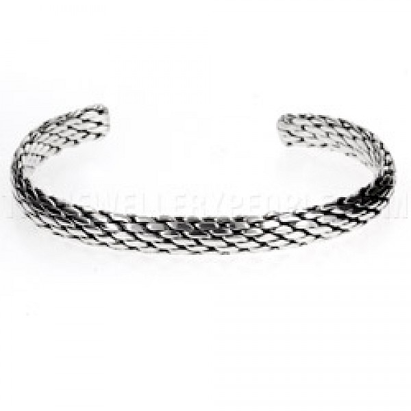 Rope Effect Flexible Silver Bangle - 8mm Wide