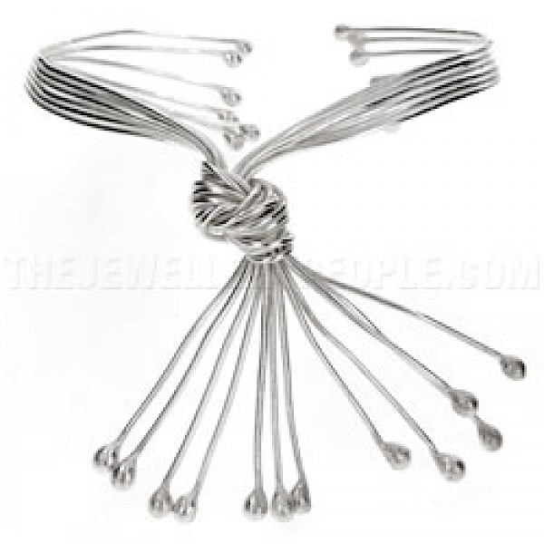 11 Strand Knotted flexible Wire Silver Bangle - BA114