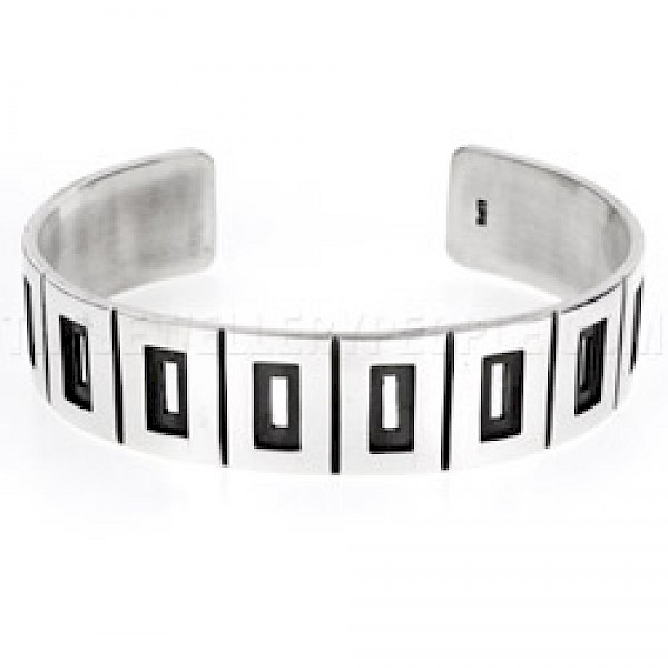 Oxidised Slot Open Silver Bangle - 15mm Wide