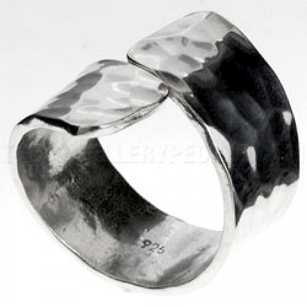 Hammered Silver Wrap Ring - 8mm Band - RG081