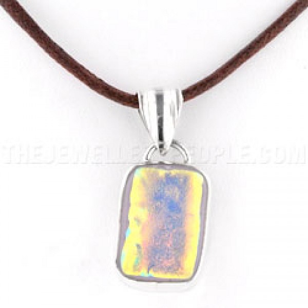 Gold Glow Dichroic Glass & Silver Rectangle Pendant - 34mm - GG009